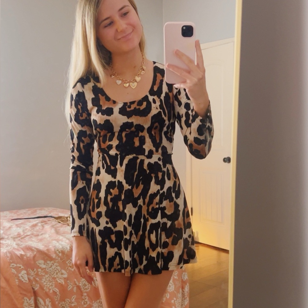 Show Me Your Mumu Leopard Print Long Sleeve Mini Dress